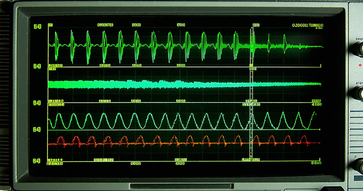 FOC control loop oscilloscope trace showing d-q axis current waveforms during BLDC tuning